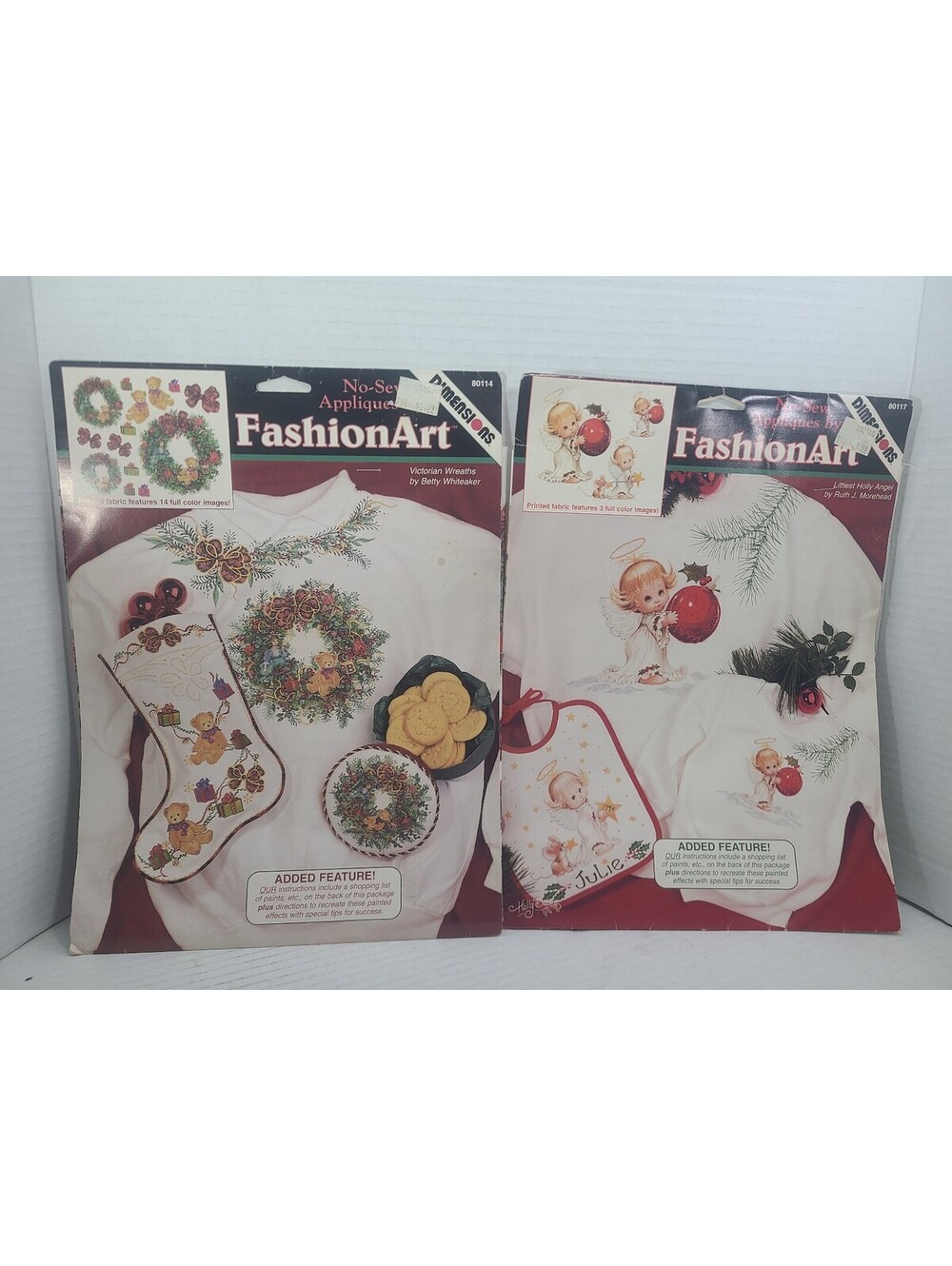 Lot 2 Dimensions Vintage No Sew Appliques Fashion Art #80117/80114 Christmas NOS